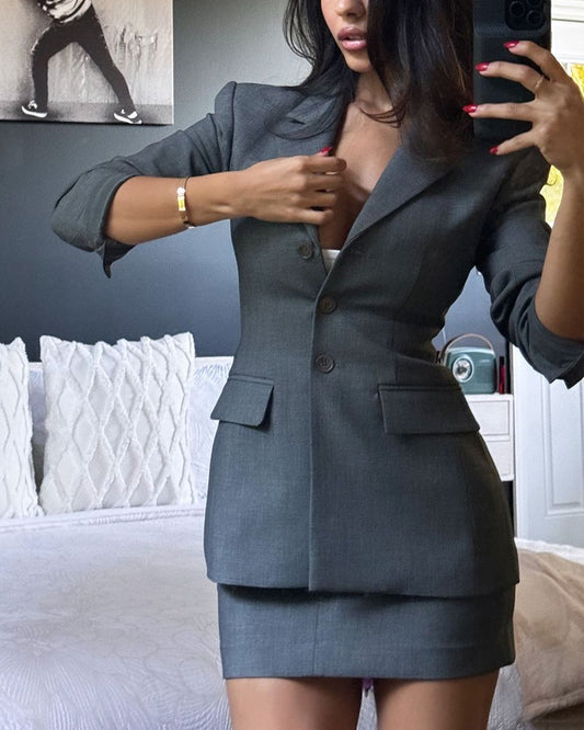 Commuter Blazer & Overskirt Two-Piece Set